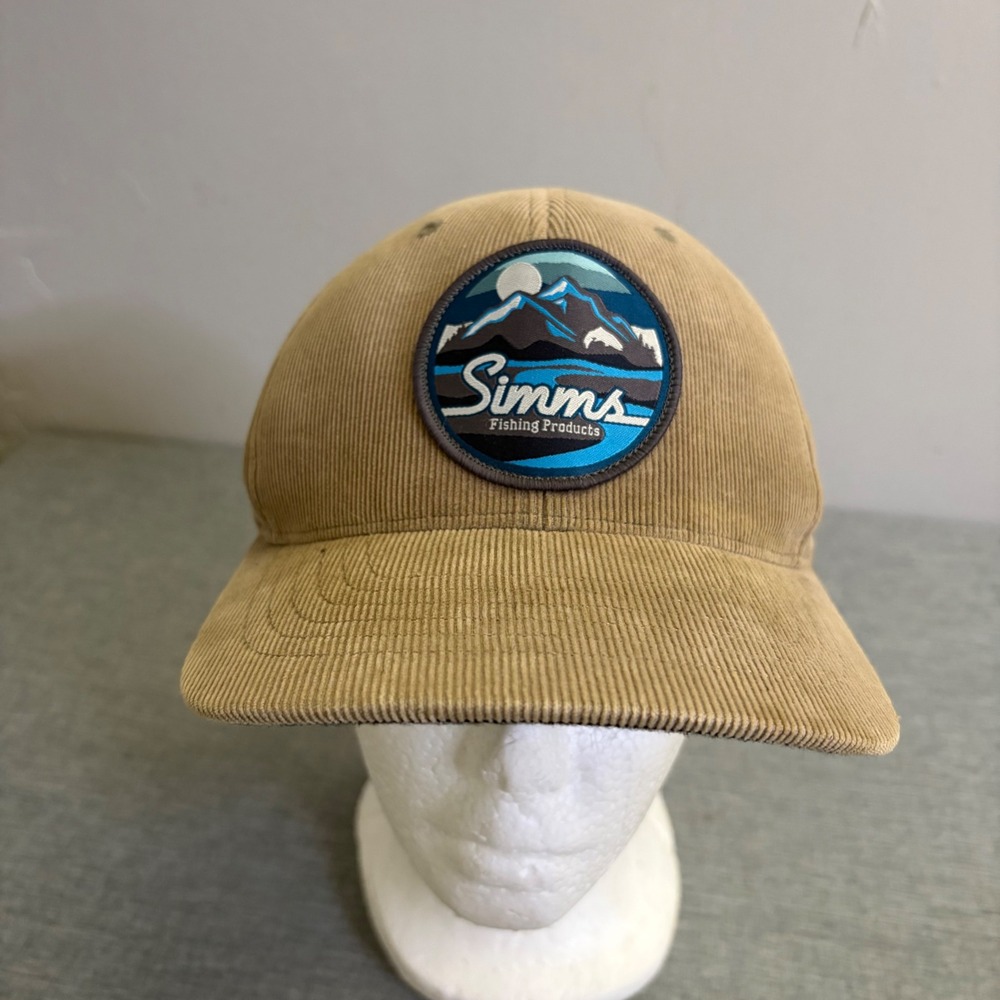 Simms Fishing Products Hat Mens OSFA Tan Corduroy Mountain Patch Strapback‎ Cap